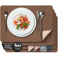 Produktbild: Loco Bird Edle Tischsets Platzsets Abwaschbar aus PU-Leder - Tischdeckchen 4er Set - Tischset braun/beige, 43x30cm Platzset Lederoptik, abwaschbare Tischset Kunstleder, Platzdeckchen Abwaschbar