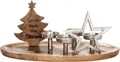 Produktbild: GILDE Deko großer Adventsleuchter XL Kerzenhalter 4 Flammig Holz - Leuchter für 4 Kerzen mit Deko Stern Tannenbaum mit Spruch - Breite 50 cm