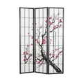 Produktbild: Homestyle4u Paravent Raumteiler 3 teilig Holz Schwarz Shoji Reispapier Weiß Kirschblüte Trennwand Sichtschutz | Artikel 63