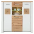 Produktbild: Highboard Kommode Sideboard Anrichte Schrank LED Beleuchtung Weiß matt Eiche