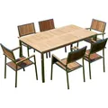 Produktbild: ALEOS. Gartengarnitur Edelstahl Teak Set: Tisch 160x90 cm + 6 Teak Sessel Serie KUBA A-Grade Holz Serie KUBA Gastroqualität