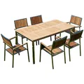 Produktbild: ALEOS. Gartengarnitur Edelstahl Teak Se: Tisch 160x90 cm + 6 Teak Sessel Serie Kuba A-Grade Teak Holz Serie Kuba Gastroqualität