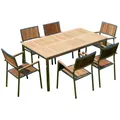 Produktbild: Gartengarnitur Edelstahl Teak Set: Tisch 160x90 cm + 6 Teak Sessel Serie KUBA
