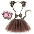 Produktbild: MIVAIUN 5 Stück Leoparden Kostüm Set Tier Kostüm Tier Verkleiden Set Leopard Haarreif Fliege Schwanz Pfoten Handschuhe Rock Set Kostüm Dschungel für Dschungel Party Maskerade(Braun)