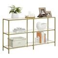 Produktbild: VASAGLE Konsolentisch, Regal, 3 Ablagen aus Hartglas, Flurtisch, 30 x 130 x 73 cm, Metallrahmen, modern, für Flur, Wohnzimmer, Schlafzimmer, goldfarben-transparent LGT024A01