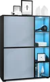 Produktbild: Vladon Highboard Schrank Anrichte Cuba mit 8 Fächern, Germany, Korpus in Schwarz matt / Fronten in Denim matt, mit RGB LED Beleuchtung