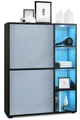 Produktbild: Vladon Highboard Cuba (Anrichte mit 2 Türen, und 4 offene Fächer inkl. RGB LED Beleuchtung), Schwarz matt/Denim matt (79 x 105,5 x 35,5 cm)