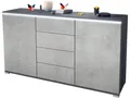 Produktbild: Vladon Sideboard Faro V1 (Kommode mit 2 Türen & 4 Schubladen, Schrank mit LED Lichtleiste), Anthrazit matt / Beton Oxid Optik (138,5 x 75,5 x 35)