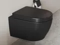 Produktbild: Aqua Bagno | Schwarze Toilette spülrandlos, Keramik, schwarz matt, Design Gäste-WC, WC-Sitz Softclose | 49 cm kurz