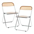Produktbild: [en.casa] Klappstuhl Pornainen 2er Set Stuhl klappbar Esszimmerstühle 74 x 46 x 47 cm Schreibtischstuhl Belastbarkeit 120 kg Küchenstühle Metallgestell Orange, transparent