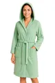 Produktbild: heimtexland ® Bademantel Damen Waffelpique Saunamantel Frottier Kapuze 100% Baumwolle OEKO-TEX schnelltrocknend saugfähig hautfreundlich Typ915 grün L