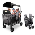 Produktbild: WONDERFOLD W4 Original Kinderwagen (4-Sitzer) – zusammenklappbarer Wagen mit Sitzen mit 5-Punkt-Gurten, leicht zugänglicher Reißverschluss-Tür und abnehmbarem Sonnendach, Grau