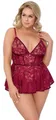 Produktbild: Cottelli CURVES Negligé Babydoll und Ouvert-Slip aus Spitze - rot (2-tlg) Slip einladend offen im Schritt