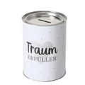 Produktbild: ReWu Spardose Sparschwein Schriftzug Traumerfüller - Deckel abnehmbar - Wiederverwendbar Metall Sparbüchse Geldgeschenk Geschenkidee Geldspardose Metallspardose 14 x 10 cm
