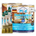 Produktbild: Plid Holzlasur Innen & Aussen Grau 5L+ Lasurpinselset 3 tlg. / Holzschutzlasur Außen mit UV beständigem Langzeitschutz - Grundierung Holz Außen