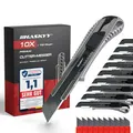 Produktbild: HASKYY Cuttermesser Teppichmesser Kartonmesser 10x Cutter mit 100x SK5 7-Segment-Klingen 18mm Ergonomisch geformter Körper mit Rillen, gummiertem Griffzone und Klingenbrecher
