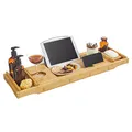 Produktbild: SONGMICS ausziehbare Badewannenablage aus Bambus verstellbares Badewannenbrett Badewannen Ablagen, mit Getränkehalter, Buchstütze, Seifenhalter 75-109 x 4,5 x 23 cm (B x H x T) BCB88Y