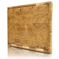 Produktbild: holz4home® Schneidebrett M aus Eichenholz I Stirnholz Würfelmuster Echtholz Brett I Hackbrett Steakbrett 35x25x2,5 cm I Küchenbrett mit Saftrille Holzbrett für Gemüse Fleisch