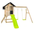 Produktbild: Holz Spielhaus Holli mit Veranda, Rutsche & Doppelschaukel 137x121x140 Zwerkules