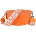 Produktbild: MIRROSI Bauchtasche Damen, Echtleder, Made in Italy, Umhängetasche, Brusttasche, (Schultertasche für jeden Anlass (1 Tasche & 2 Gurte), Crossbody Bag, Orange, gemusterten& verstellbaren Schulterriemen orange Große Tasche (28x18x9cm)