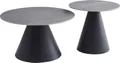 Produktbild: Couchtisch Beistelltisch 2er Set Dustin - Sintered Stone grau matt - Metall Kegelfuß Schwarz - Ø 70 & 50cm