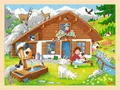 Produktbild: goki 57381 - Einlegepuzzle Auf der ALM aus Holz, Holzpuzzle mit Berglandschaft, Lernspielzeug und Kinderpuzzle, fördert Fantasie und Motorik der Kinder, 40cm x 30cm, 96er Set, ab 3 Jahre