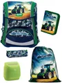 Produktbild: Familando Schulranzen Traktor Schultasche 1. Klasse, leicht, kompakt, ergonomisch (Set, 5-tlg., inkl. Federmäppchen, Schlamper & Turnbeutel), höhenverstellbares Rückenpolster, mit Brust- und Beckengurt