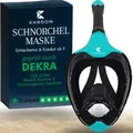 Produktbild: Khroom Schnorchelmaske für Erwachsene & Kinder von DEKRA geprüfte CO2 Sicherheit | Vollmaske Seaview X - Tauchmaske | Schnorchelausrüstung / Schnorchelset Alternative (L/XL, Türkis)