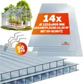 Produktbild: GARDEBRUK® 14x Polycarbonat Hohlkammerstegplatten 4mm 50x Edelstahl Gewächshausklammern 10,25 m² Doppelstegplatte 1210x605 Stegplatte Gewächshausplatte