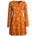 Produktbild: Vishes Tunikakleid Langarm Damen Blumen-Tunika Shirt-Kleid Glockenärmel Baumwolle Hippie, Boho, Goa Style orange 42