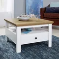Produktbild: trendteam Couchtisch Wohnzimmertisch Weiß Eiche - Wohnzimmer Landhaus - 70x46x70