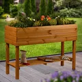Produktbild: Großes Hochbeet Ablagefläche Pflanzkasten Pflanzfolie Blumenkasten Holz Braun