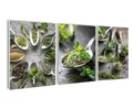 Produktbild: artissimo, Bilderset 3er-Set, PE6752-DS, 3 Bilder 30x40cm, moderne Bilderwand, Wandbilder-Set Küche 3-teilig, Küchendeko modern, Küchenbilder industrial style, grün Kräuter auf Löffel vintage