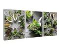 Produktbild: artissimo Mehrteilige Bilder Bilderset 3er-Set, Deko Küche, Küchendeko Wandbilder-Set, Bilder grün, modernes Küchenbild: Kräuter auf Löffeln