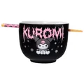 Produktbild: Silver Buffalo Sanrio Hello Kitty und Friends Kuromi Keramik-Ramen-Nudel-Reisschale mit Essstäbchen, mikrowellengeeignet, 590 ml