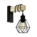 Produktbild: EGLO Wandlampe Townshend 5, Vintage Wandleuchte im Industrial Design, Retro Lampe aus Stahl und Holz, Farbe Schwarz, braun, Fassung E27, FSC zertifiziert