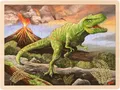 Produktbild: goki 57389 - Einlegepuzzle T-Rex aus Holz, Holzpuzzle mit Dino und Vulkan, Lernspielzeug und Kinderpuzzle, fördert Fantasie und Motorik der Kinder, 40cm x 30cm, 96er Set, ab 3 Jahre