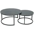 Produktbild: Hela Tische, 2er Set runder Beistelltisch Luis, Platte Sinterstein Marmoroptik matt, Metallrahmen-Gestell Schwarz, Maß Ø 80 + 60cm - Schwarz