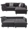 Produktbild: Ecksofa mit ausziehbarer Schlaffunktion B250/T190/H84 cm, Wellenunterfederung und Komfortschaum, Longchair Ottomane rechts mit Bezug Mikrofaser in Anthrazit, 2 Zierkissen Grau / 17007