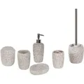 Produktbild: Beliani - Badezimmer Set Weiß Naturstein Dolomit 6-teilig Terrazzo Optik Zahnputzbecher Seifenschale Seifenspender Toilettenbürste Becher Accessoires