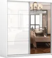 Produktbild: Fabryka Mebli Idźczak Kleiderschrank mit Spiegel, Schiebetüren - Weißer Schwebetürenschrank, Schlafzimmerschrank - ‎61 x 203 x 218 cm - Schrank für Schlafzimmer, Wohnzimmer, Garderobe
