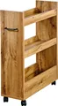 Produktbild: KESPER Nischenregal Küchenregal Eiche – 22x60x78cm – mit 3 Ablageböden & Metallgriff – 4 Rollen, 2 feststellbar – platzsparend – 2485913