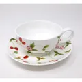 Produktbild: Teetasse mit Untertasse MIRELLA Erdbeeren für 200ml weiß rot Porzellan TeaLogic