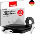 Produktbild: GAUDER Fliegengitter für Fenster (3 Stück | 130 x 150 cm | schwarz) aus P