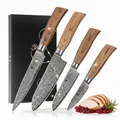 Produktbild: Wakoli EDIB Pro 4-teiliges Küchenmesser Set aus Damaststahl (VG10 Kern) in edler Geschenkbox – Scharfes Damastmesser Set mit Pakkaholzgriffen – Messerset mit 2x Santoku, Fleischmesser & Officemesser