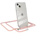 Produktbild: EAZY CASE Handykette kompatibel mit iPhone 14 Plus Handyhülle mit Umhängeband, Handykordel mit Schutzhülle, Silikonhülle, Hülle mit Band, Stylische Kette für Smartphones, Alt Rosa - Clips Silber