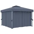 Produktbild: vidaXL Pavillon mit Vorhang Doppeldachdesign Festzelt Partyzelt Gartenzelt Gartenpavillon Bierzelt Zelt Pavillion Garten 3x3m Anthrazit Aluminium