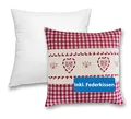Produktbild: wometo Kissenbezug Kissenhülle 40x40 Herz rot mit Federkissen Füllung OekoTex - Reißverschluss Landhaus-Stil Dekokissen Zierkissen Sofakissen Stick kariert Heller Hintergrund