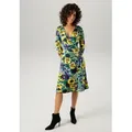 Produktbild: Jerseykleid ANISTON CASUAL, Damen, Gr. 44, N-Gr, bunt (salbei, gelb, dunkelgrün, nachtblau, flieder, rosa, moosgrün), Single Jersey, Obermaterial: 95% Viskose, 5% Elasthan, bedruckt, geblümt, figurumspielend knieumspielend, V-Ausschnitt, Kleider Jerseykleid, mit V-Ausschnitt in Wickel-Optik