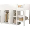 Produktbild: Multifunktionales Hochbett 90*200 mit Stauraum , Schrank und Regalen – Kinderbett mit Leiter und stabiler Konstruktion Weiß - Weiß